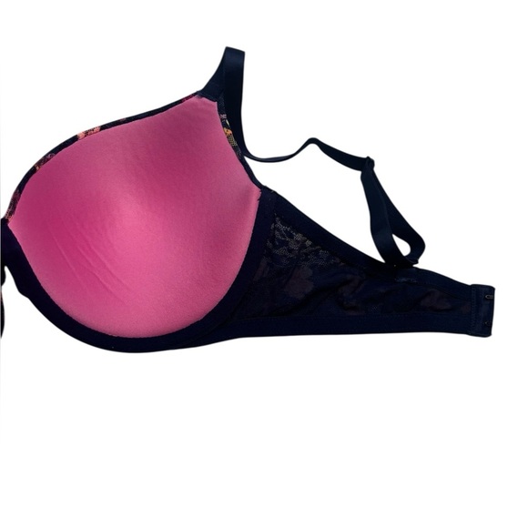 Victoria's Secret PINK Wear Everywhere Push Up Bra Women's 34DD Blue Floral Mesh - Picture 6 of 15